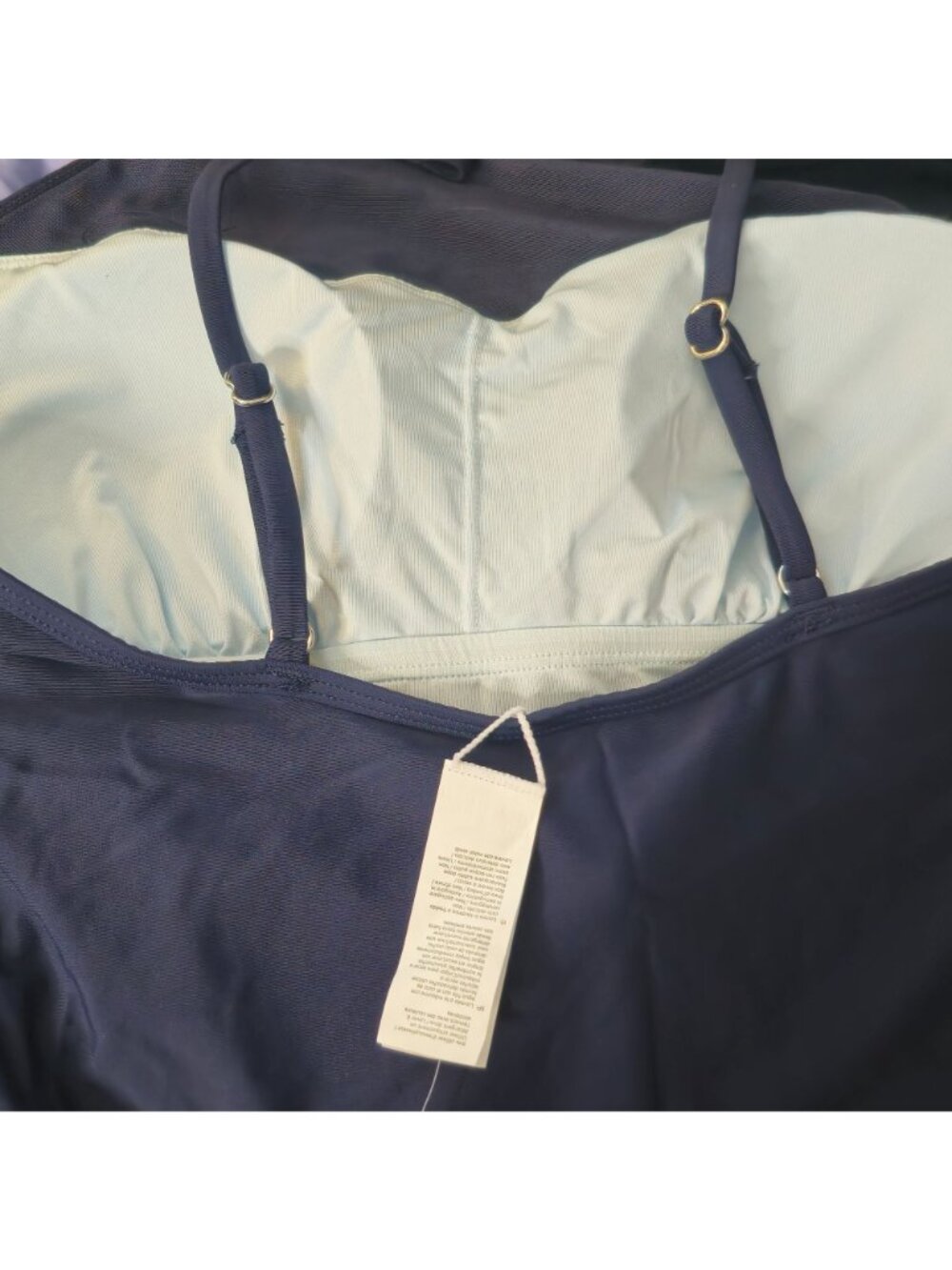 One Piece Swimwear XL Navy Halter Mesh Detail Adjustable Straps Built-in Bra - Picture 6 of 8